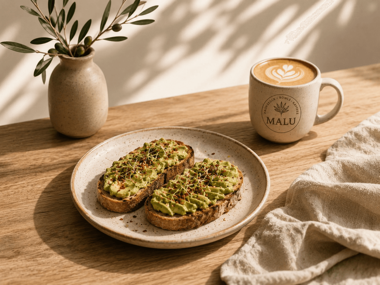 Avocado Brot mit Latte im MALU am Alexanderplatz